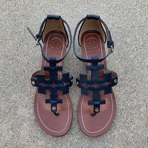 Tory Burch navy Chandler Wedge Sandals